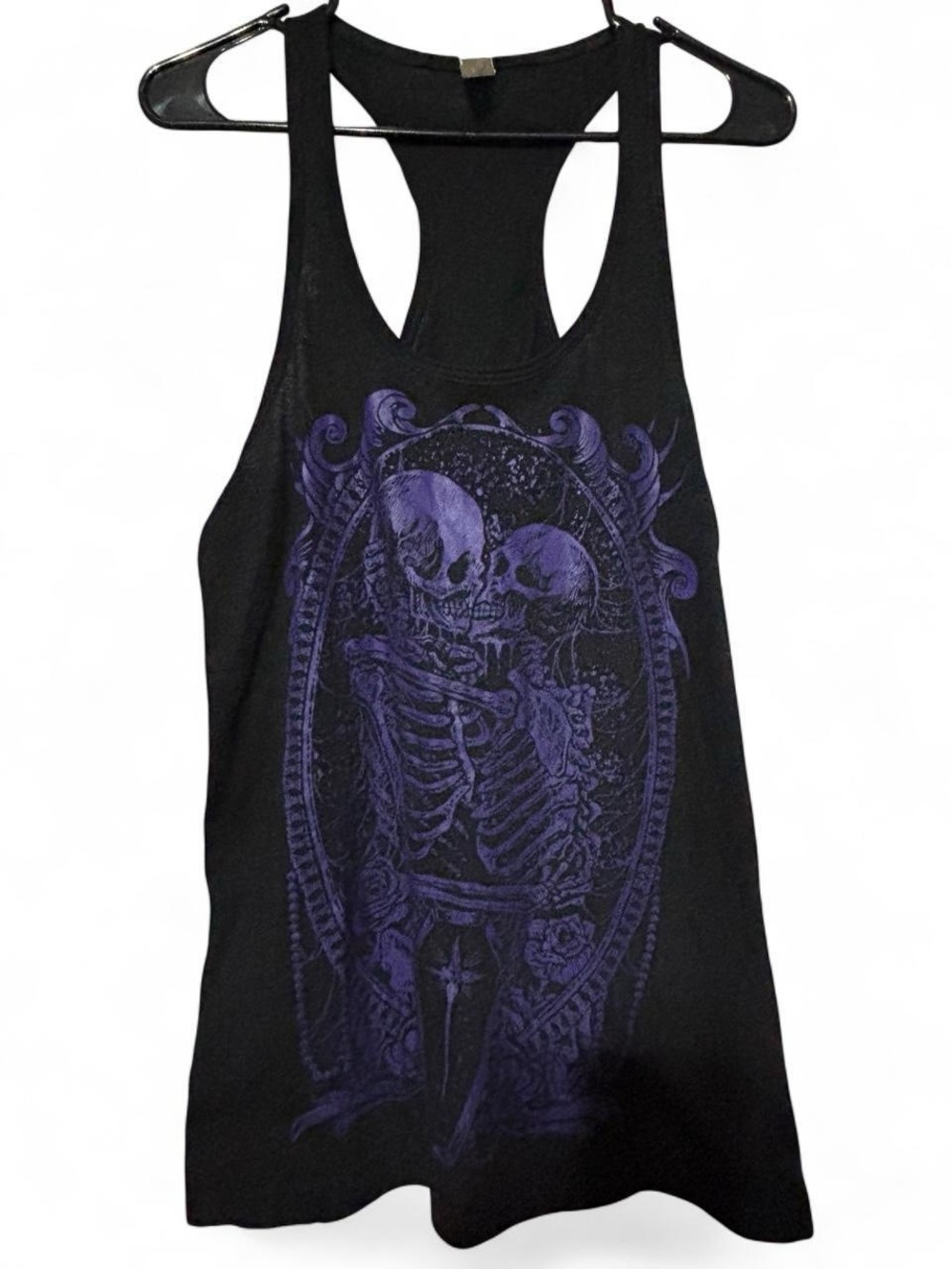 Y2K Black Racerback Tank with Purple Skeleton Design